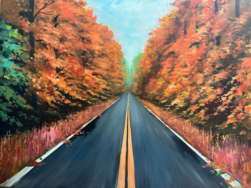 Original road landscape canvas painting by Liger Art
