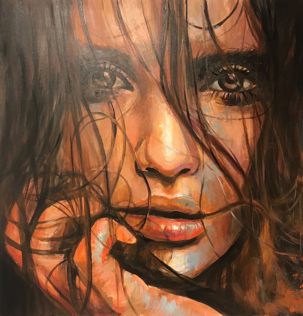 Close-up acrylic portrait painting by Rakesh Ranjan
