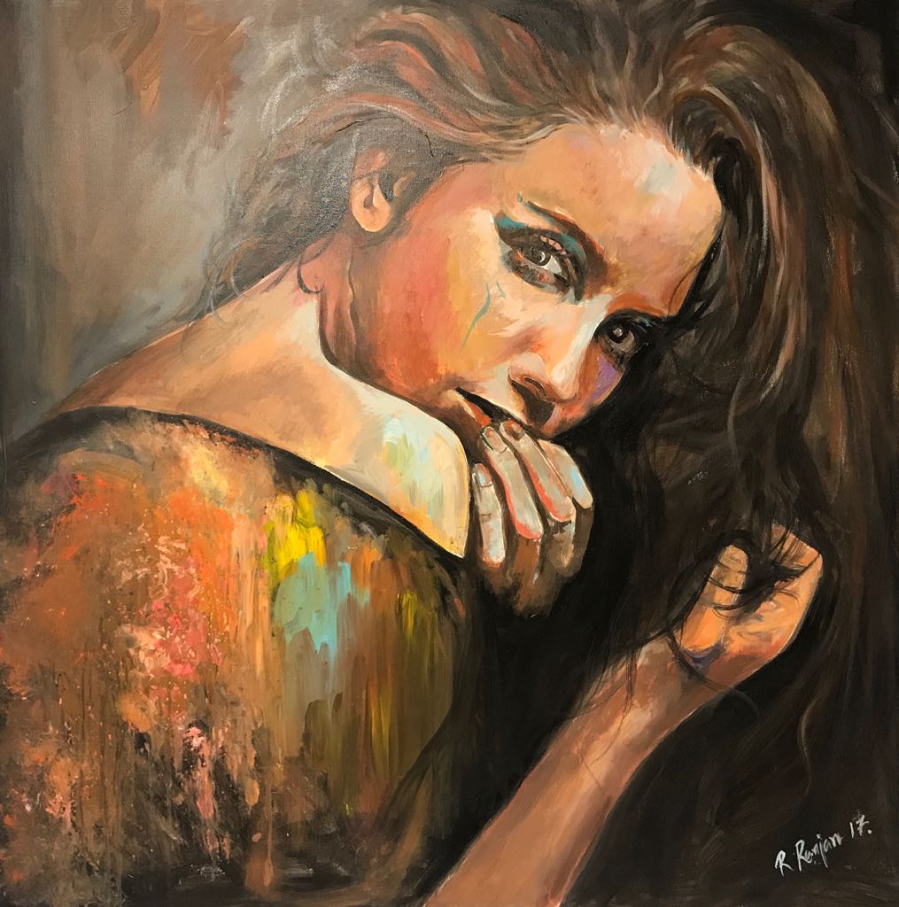 Acrylic portrait painting signed by Rakesh Ranjan